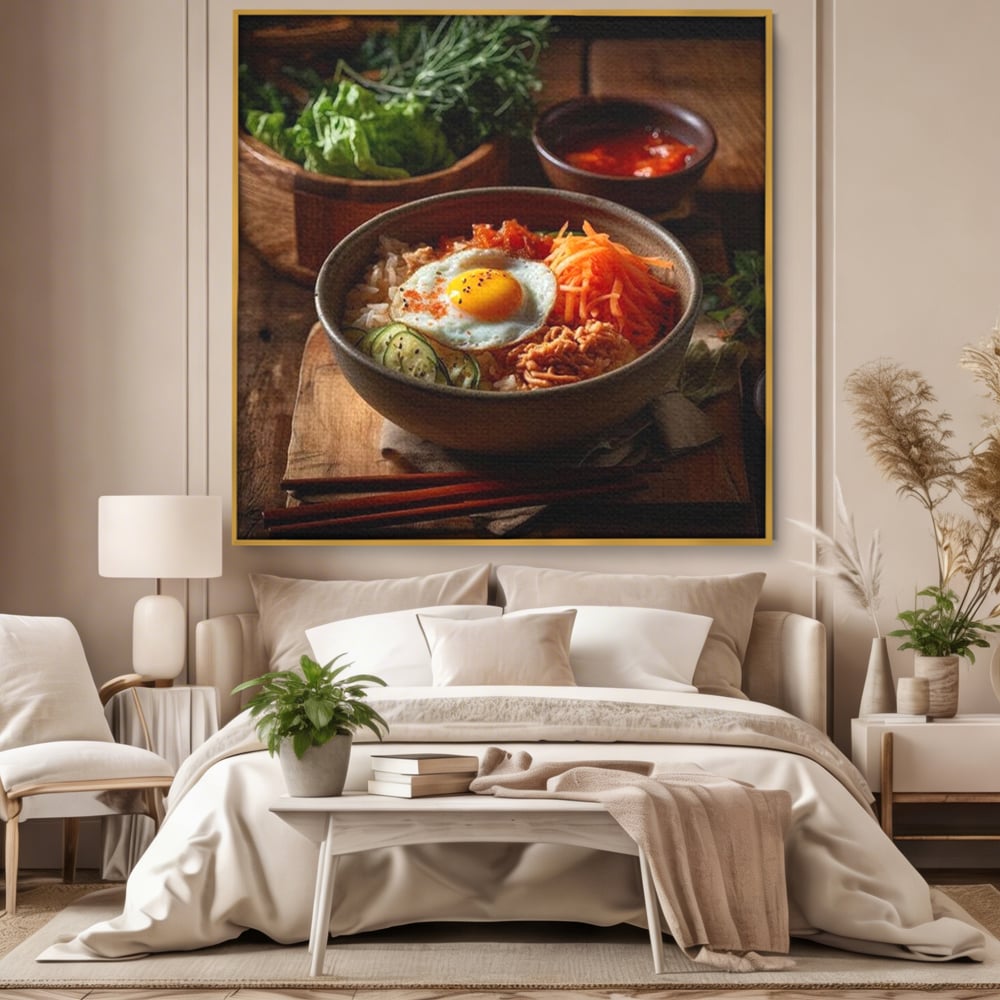 Leinwand Premium Leinwandbild, LuxCanva® N1112, Orientalische Köstlichkeiten, Lebensmittel, Rezept, Asiatisch, Koreanisch, Reis, Gemüse, Exotisch, Köstlich, Zutaten, Gastronomie, Restaurant, Küche