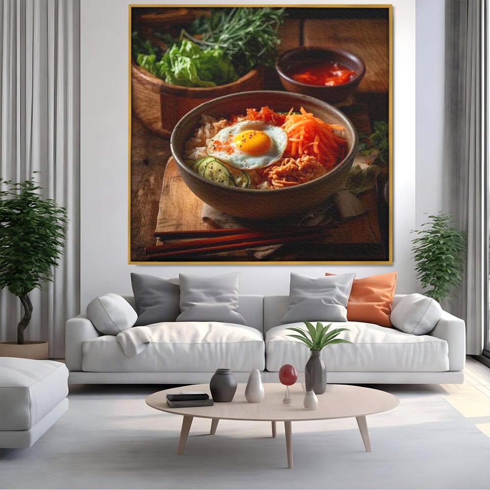 Leinwand Premium Leinwandbild, LuxCanva® N1112, Orientalische Köstlichkeiten, Lebensmittel, Rezept, Asiatisch, Koreanisch, Reis, Gemüse, Exotisch, Köstlich, Zutaten, Gastronomie, Restaurant, Küche