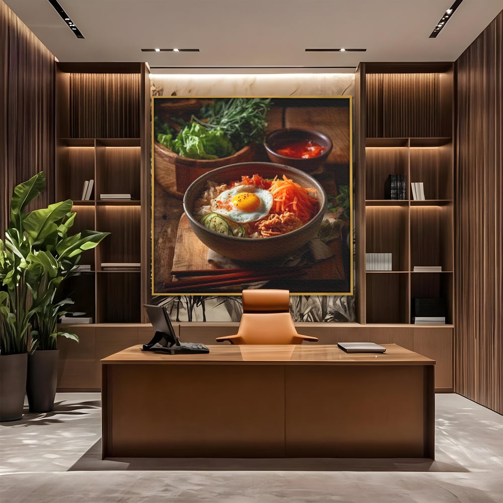 Leinwand Premium Leinwandbild, LuxCanva® N1112, Orientalische Köstlichkeiten, Lebensmittel, Rezept, Asiatisch, Koreanisch, Reis, Gemüse, Exotisch, Köstlich, Zutaten, Gastronomie, Restaurant, Küche