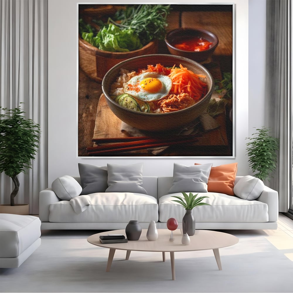 Leinwand Premium Leinwandbild, LuxCanva® N1112, Orientalische Köstlichkeiten, Lebensmittel, Rezept, Asiatisch, Koreanisch, Reis, Gemüse, Exotisch, Köstlich, Zutaten, Gastronomie, Restaurant, Küche