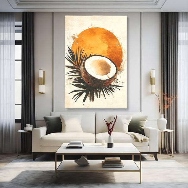 Tablou Canvas Premium, LuxCanva® N1114, Esenta de Cocos, Exotic, Tropical, Vacanta, Soare, Insula, Cocos, Fruct, Palmier, Frunze, Dulce, Pub, Lounge, Bar, Restaurant, Bucatarie