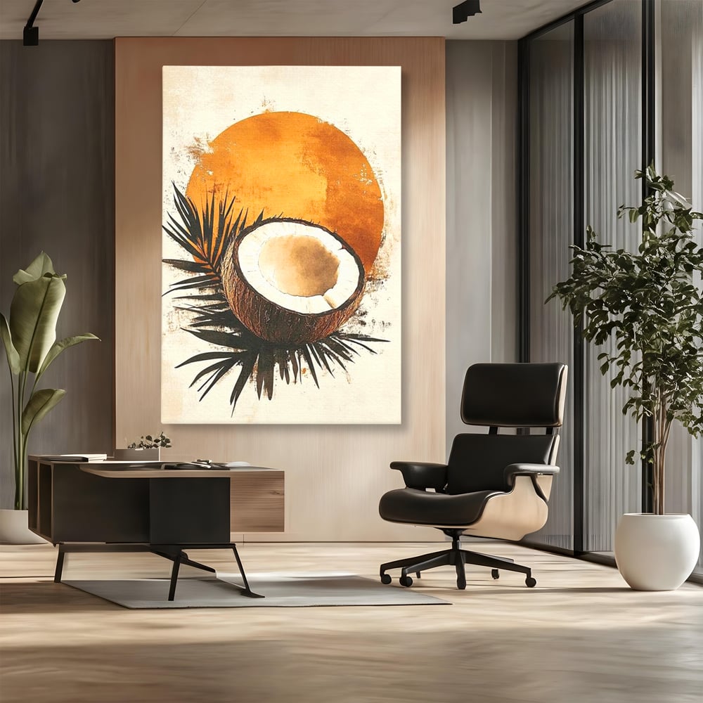 Tablou Canvas Premium, LuxCanva® N1114, Esenta de Cocos, Exotic, Tropical, Vacanta, Soare, Insula, Cocos, Fruct, Palmier, Frunze, Dulce, Pub, Lounge, Bar, Restaurant, Bucatarie