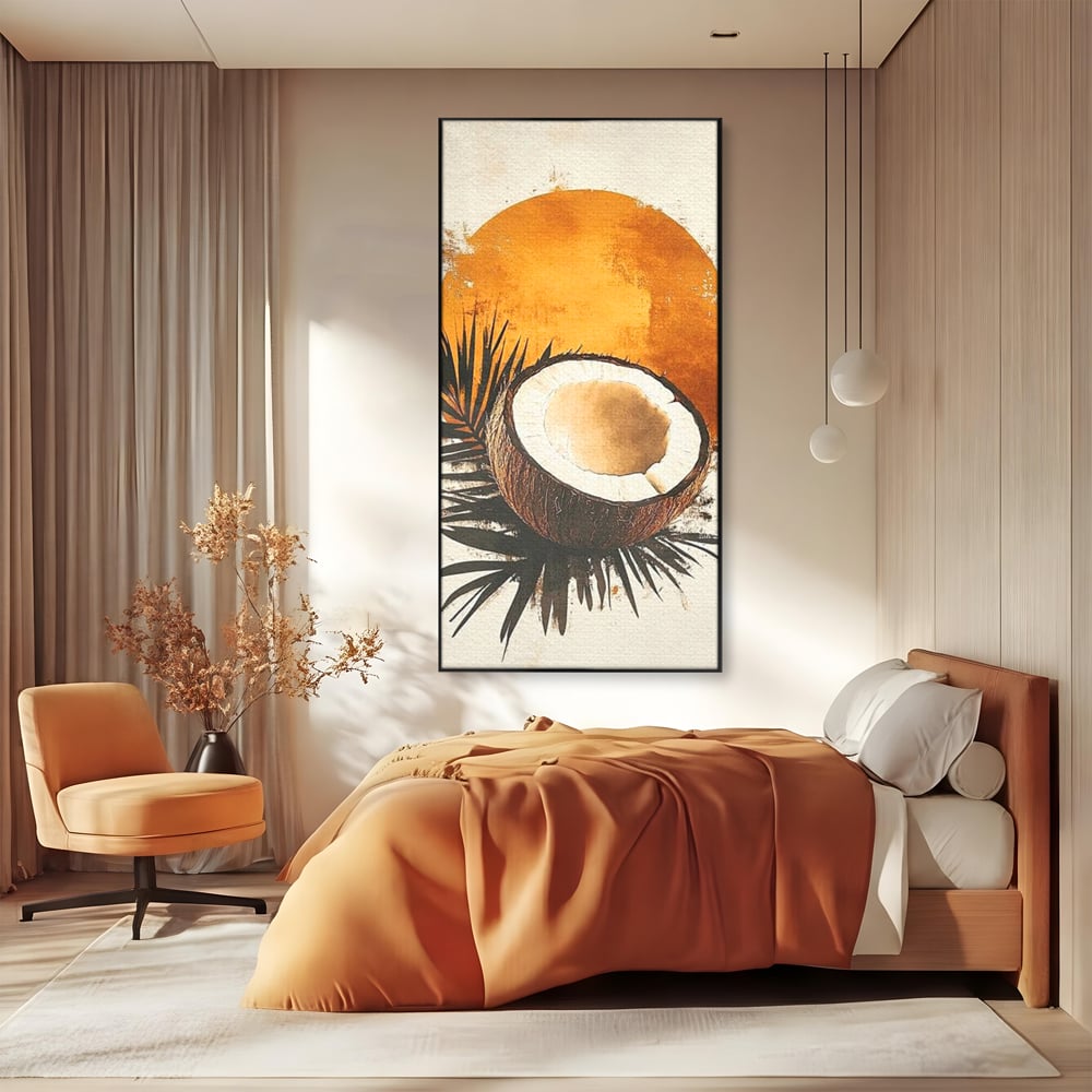 Tablou Canvas Premium, LuxCanva® N1114, Esenta de Cocos, Exotic, Tropical, Vacanta, Soare, Insula, Cocos, Fruct, Palmier, Frunze, Dulce, Pub, Lounge, Bar, Restaurant, Bucatarie