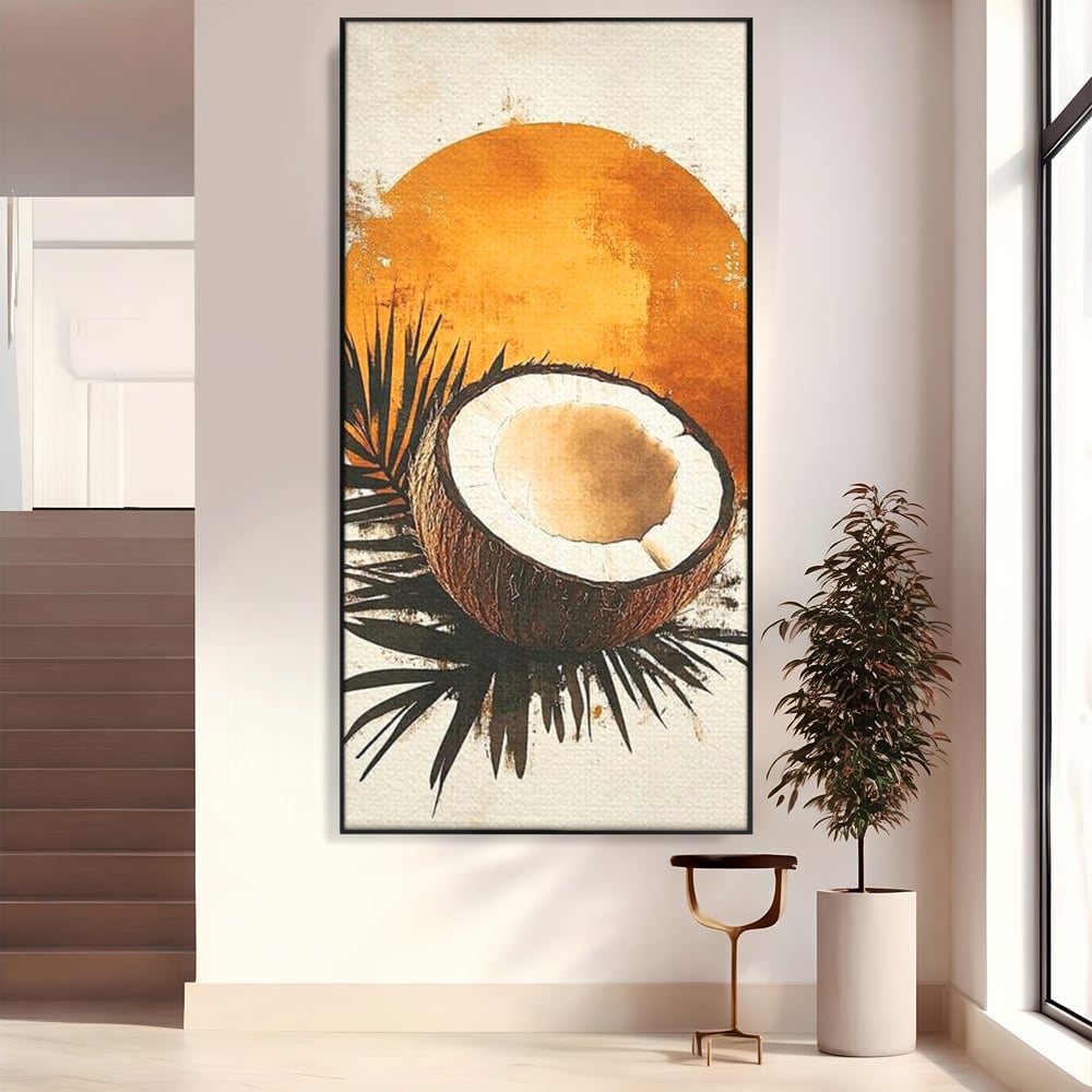 Tablou Canvas Premium, LuxCanva® N1114, Esenta de Cocos, Exotic, Tropical, Vacanta, Soare, Insula, Cocos, Fruct, Palmier, Frunze, Dulce, Pub, Lounge, Bar, Restaurant, Bucatarie