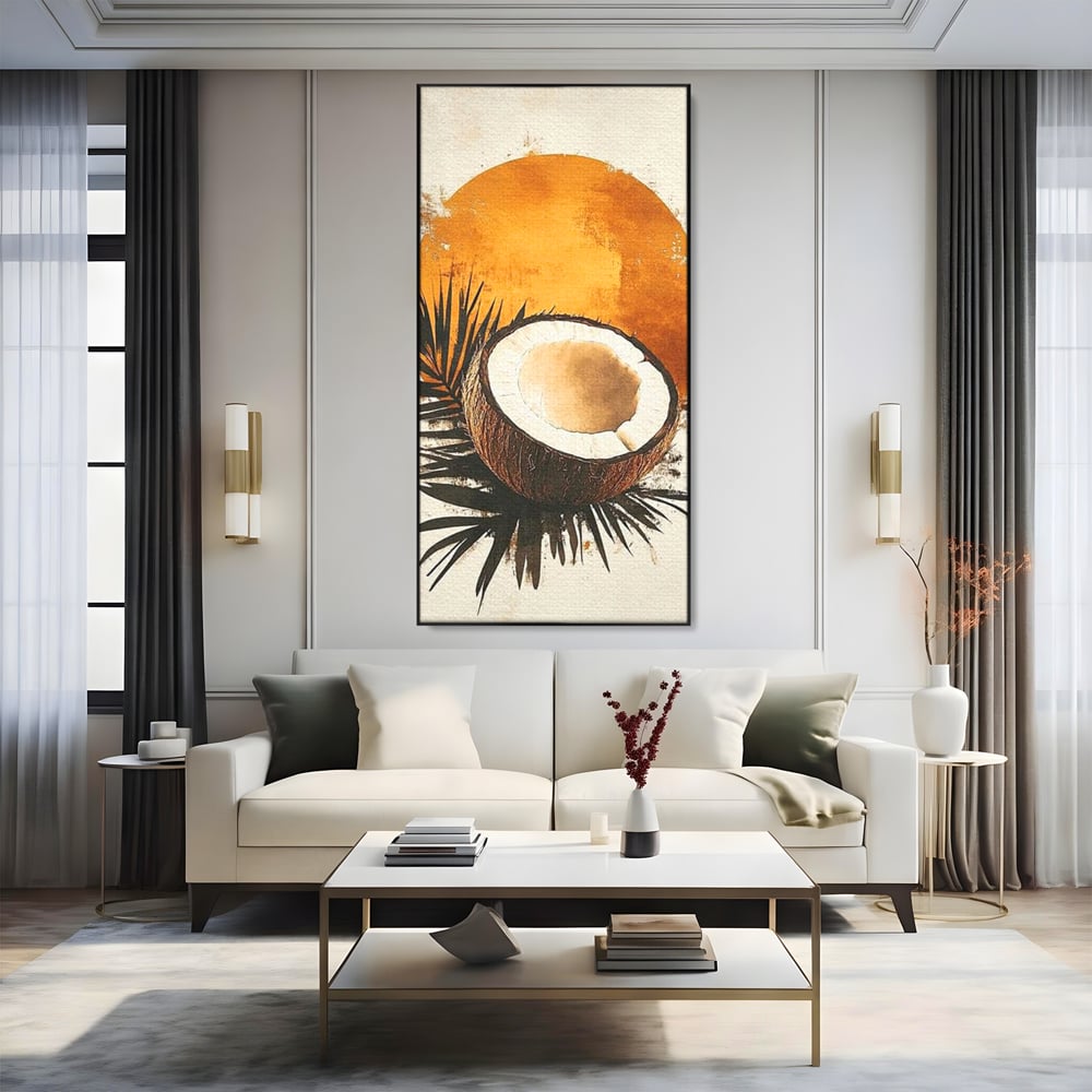 Tablou Canvas Premium, LuxCanva® N1114, Esenta de Cocos, Exotic, Tropical, Vacanta, Soare, Insula, Cocos, Fruct, Palmier, Frunze, Dulce, Pub, Lounge, Bar, Restaurant, Bucatarie
