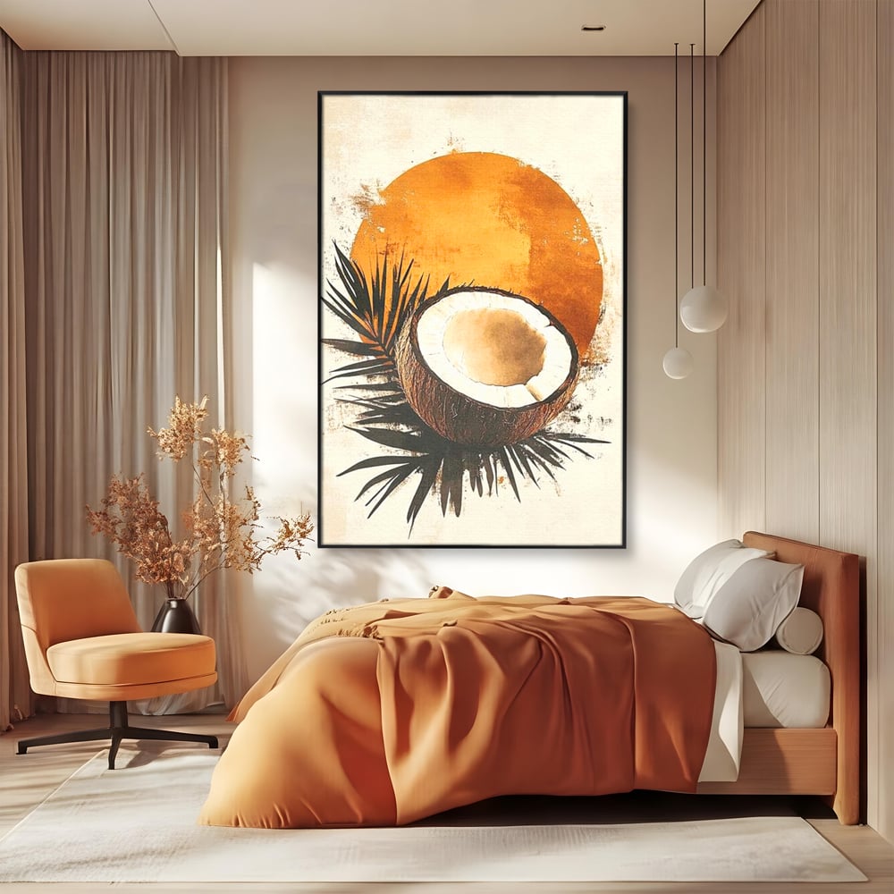 Tablou Canvas Premium, LuxCanva® N1114, Esenta de Cocos, Exotic, Tropical, Vacanta, Soare, Insula, Cocos, Fruct, Palmier, Frunze, Dulce, Pub, Lounge, Bar, Restaurant, Bucatarie