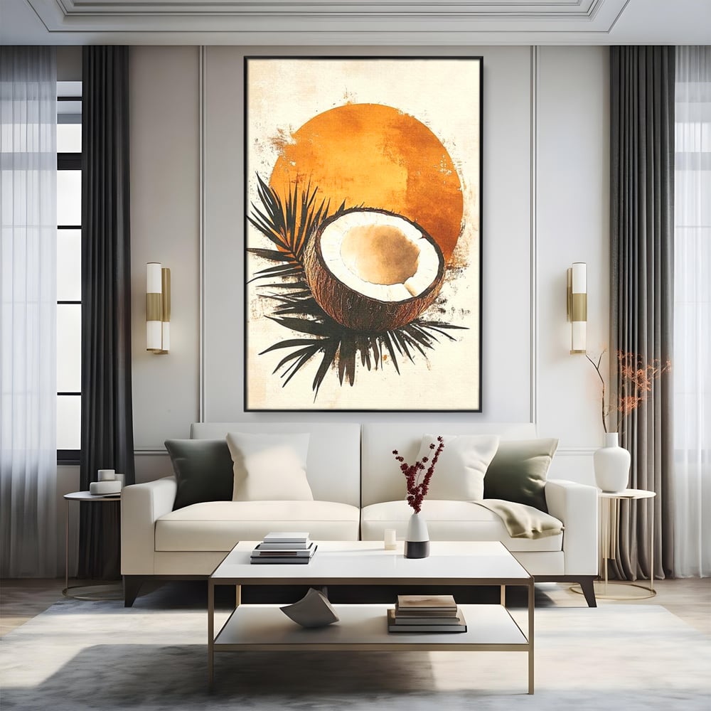 Tablou Canvas Premium, LuxCanva® N1114, Esenta de Cocos, Exotic, Tropical, Vacanta, Soare, Insula, Cocos, Fruct, Palmier, Frunze, Dulce, Pub, Lounge, Bar, Restaurant, Bucatarie