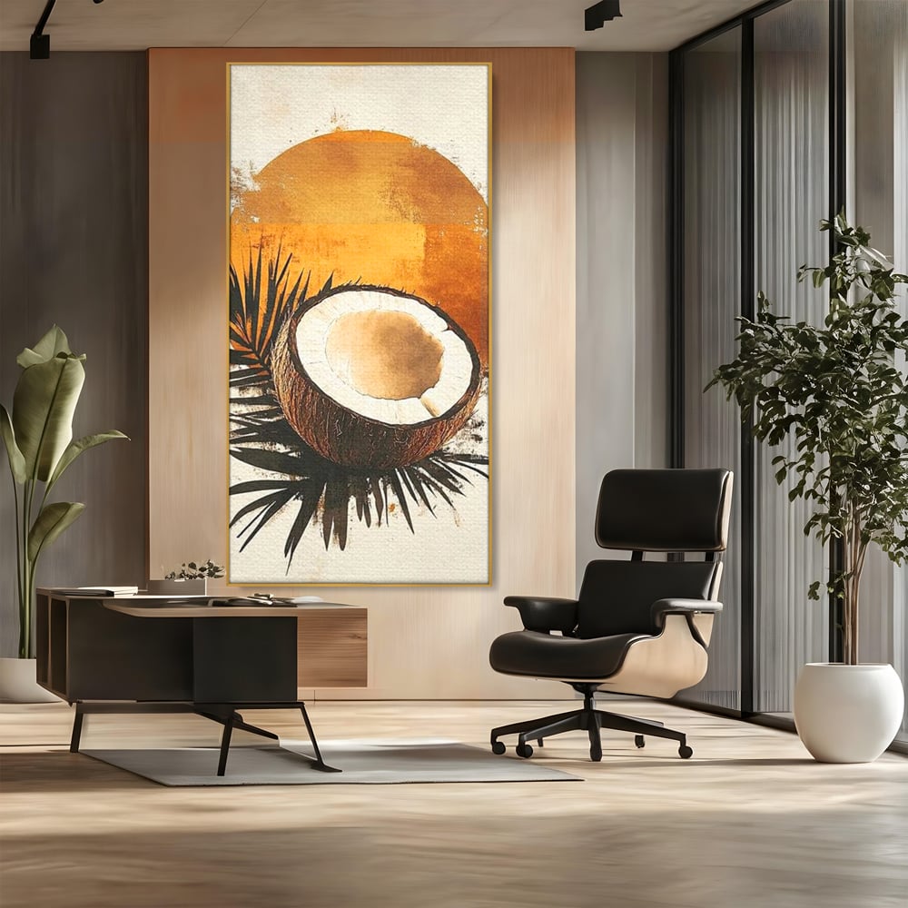 Tablou Canvas Premium, LuxCanva® N1114, Esenta de Cocos, Exotic, Tropical, Vacanta, Soare, Insula, Cocos, Fruct, Palmier, Frunze, Dulce, Pub, Lounge, Bar, Restaurant, Bucatarie