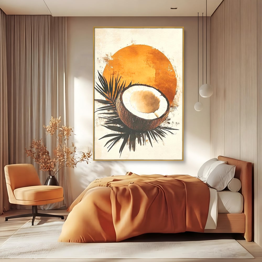 Tablou Canvas Premium, LuxCanva® N1114, Esenta de Cocos, Exotic, Tropical, Vacanta, Soare, Insula, Cocos, Fruct, Palmier, Frunze, Dulce, Pub, Lounge, Bar, Restaurant, Bucatarie