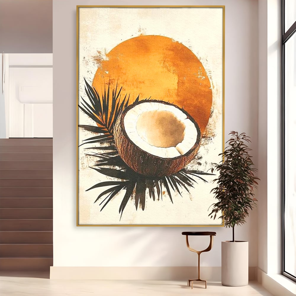 Tablou Canvas Premium, LuxCanva® N1114, Esenta de Cocos, Exotic, Tropical, Vacanta, Soare, Insula, Cocos, Fruct, Palmier, Frunze, Dulce, Pub, Lounge, Bar, Restaurant, Bucatarie