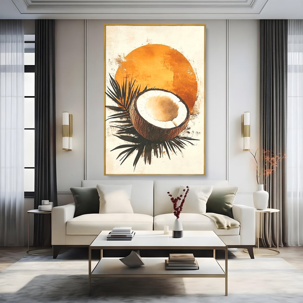 Tablou Canvas Premium, LuxCanva® N1114, Esenta de Cocos, Exotic, Tropical, Vacanta, Soare, Insula, Cocos, Fruct, Palmier, Frunze, Dulce, Pub, Lounge, Bar, Restaurant, Bucatarie