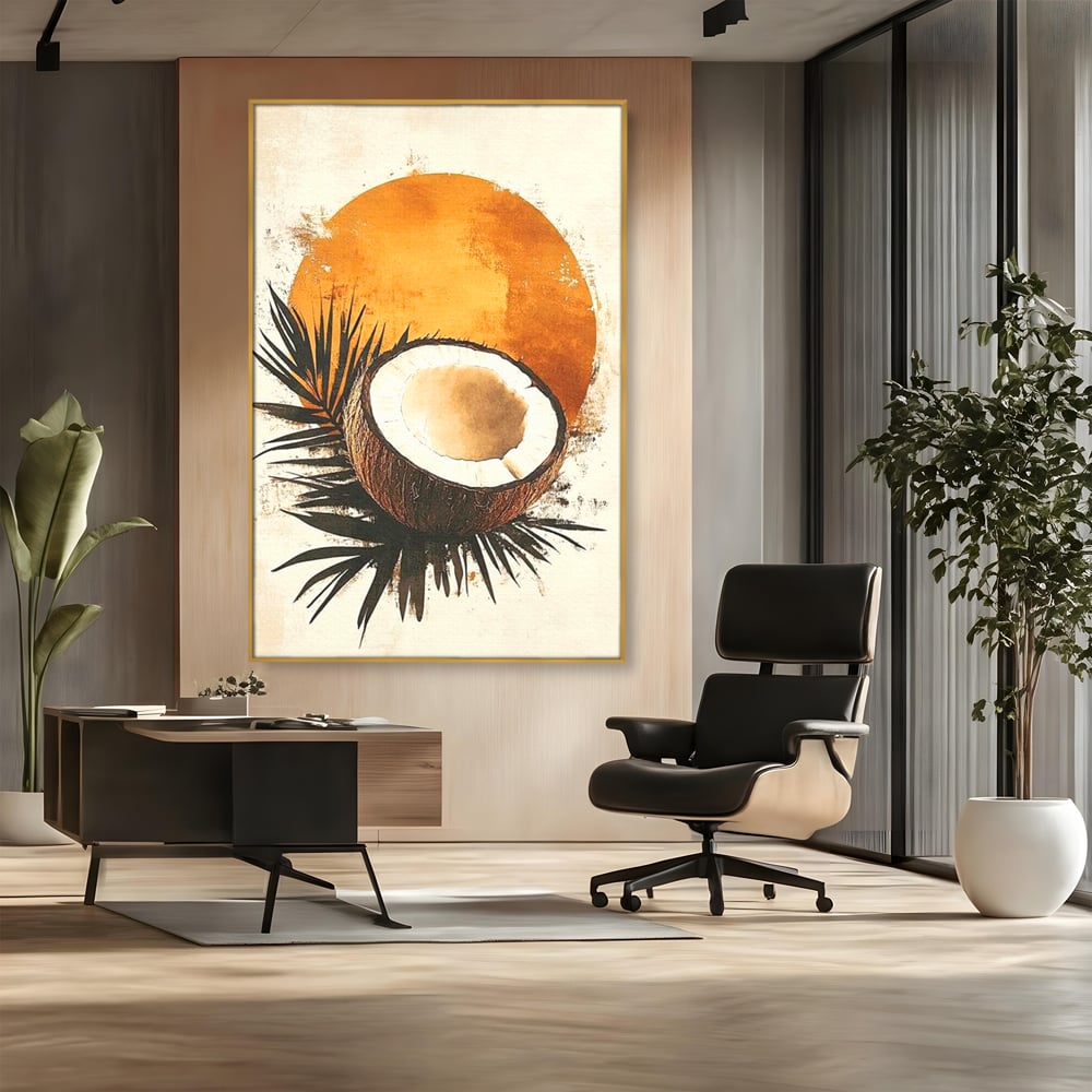 Tablou Canvas Premium, LuxCanva® N1114, Esenta de Cocos, Exotic, Tropical, Vacanta, Soare, Insula, Cocos, Fruct, Palmier, Frunze, Dulce, Pub, Lounge, Bar, Restaurant, Bucatarie