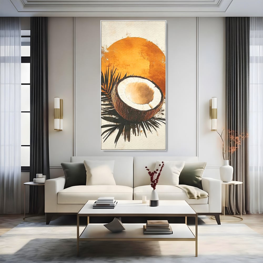 Tablou Canvas Premium, LuxCanva® N1114, Esenta de Cocos, Exotic, Tropical, Vacanta, Soare, Insula, Cocos, Fruct, Palmier, Frunze, Dulce, Pub, Lounge, Bar, Restaurant, Bucatarie