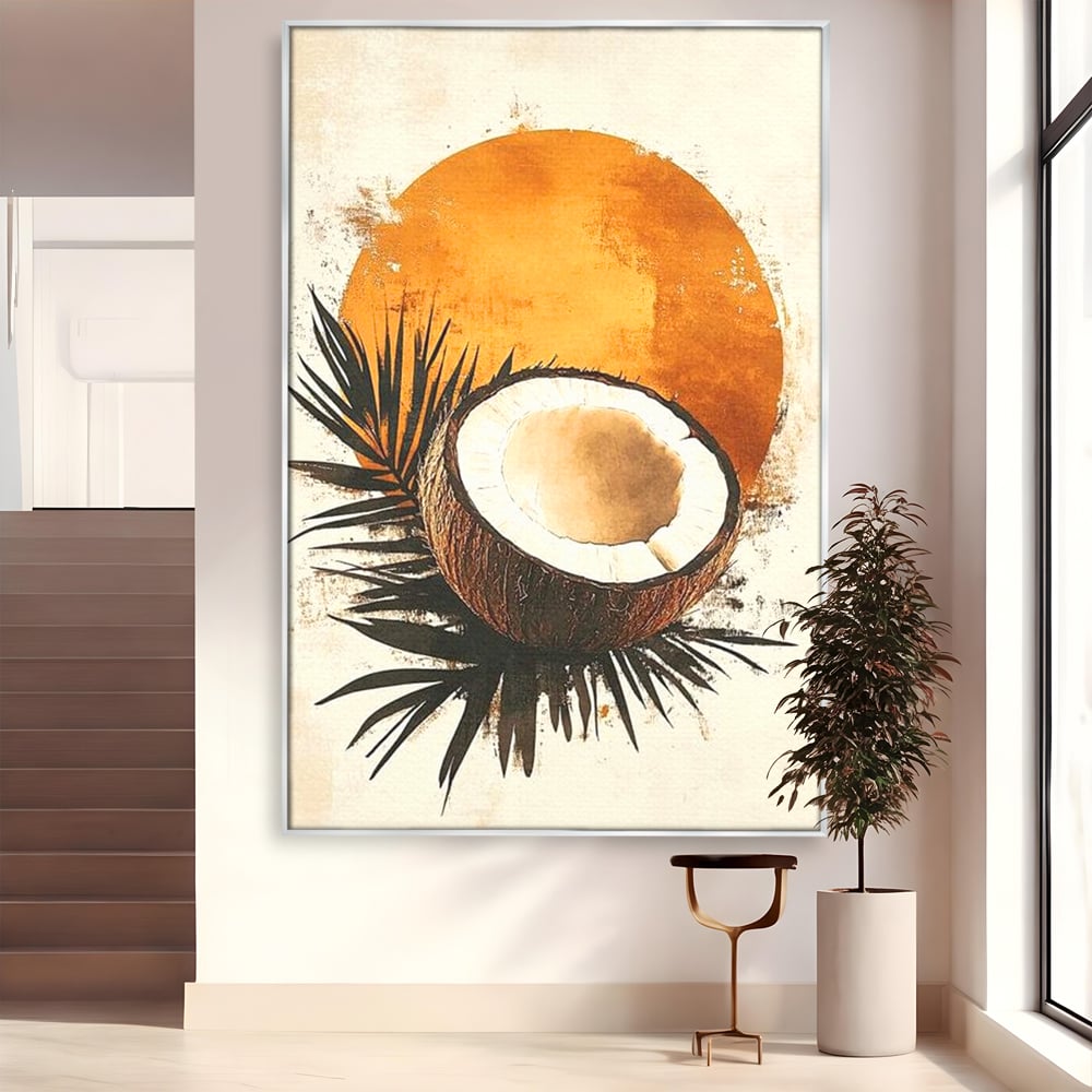 Tablou Canvas Premium, LuxCanva® N1114, Esenta de Cocos, Exotic, Tropical, Vacanta, Soare, Insula, Cocos, Fruct, Palmier, Frunze, Dulce, Pub, Lounge, Bar, Restaurant, Bucatarie