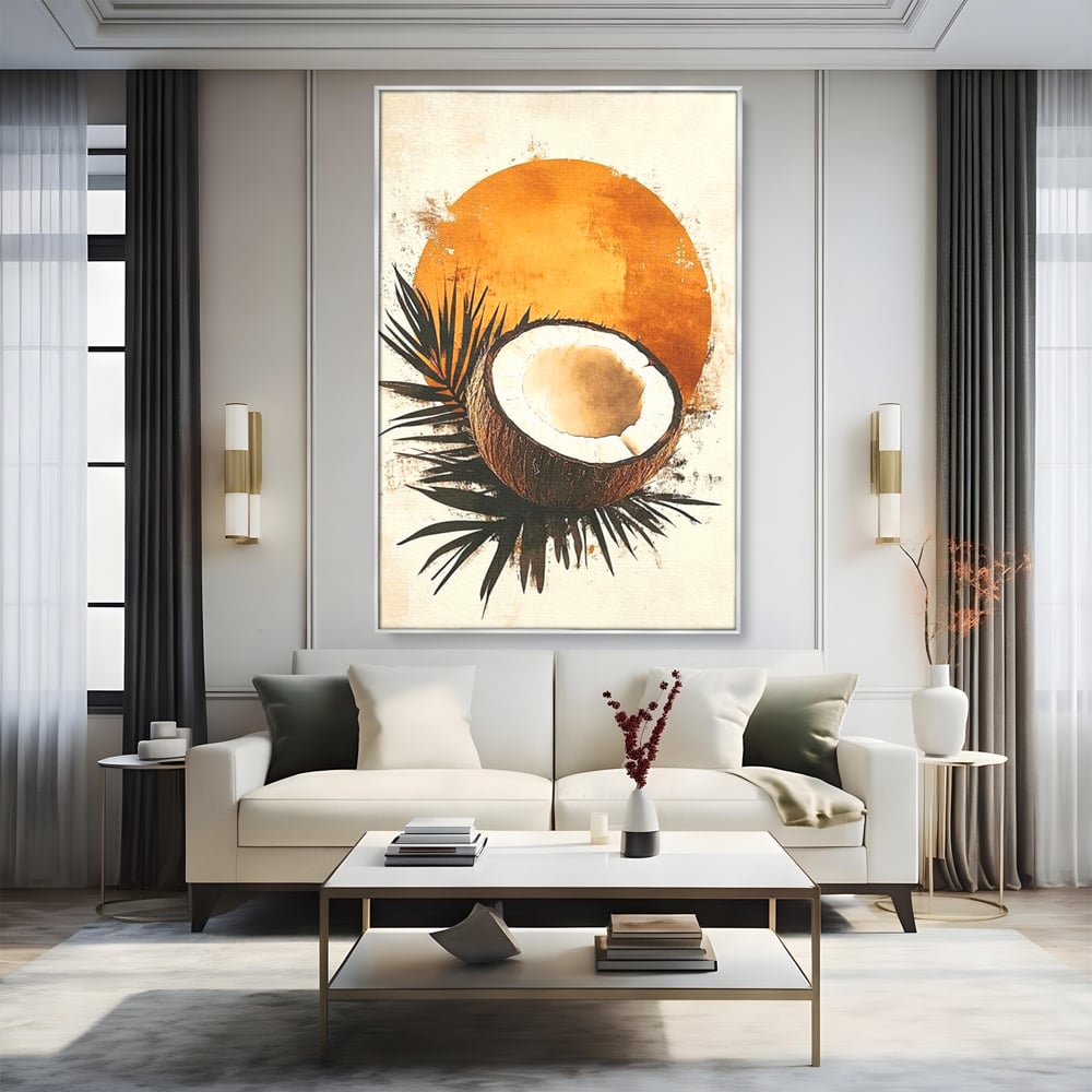 Tablou Canvas Premium, LuxCanva® N1114, Esenta de Cocos, Exotic, Tropical, Vacanta, Soare, Insula, Cocos, Fruct, Palmier, Frunze, Dulce, Pub, Lounge, Bar, Restaurant, Bucatarie