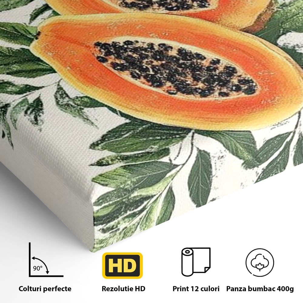Tablou Canvas Premium, LuxCanva® N1115, Aroma de Papaya, Fruct, Frunze, Seminte, Proaspat, Tropical, Exotic, Natural, Organic, Deliciu, Pub, Lounge, Bar, Restaurant, Bucatarie