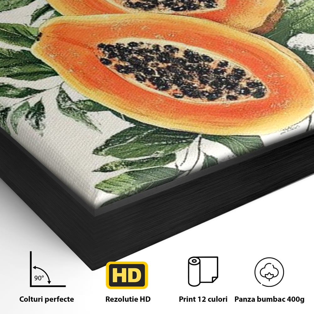 Tablou Canvas Premium, LuxCanva® N1115, Aroma de Papaya, Fruct, Frunze, Seminte, Proaspat, Tropical, Exotic, Natural, Organic, Deliciu, Pub, Lounge, Bar, Restaurant, Bucatarie