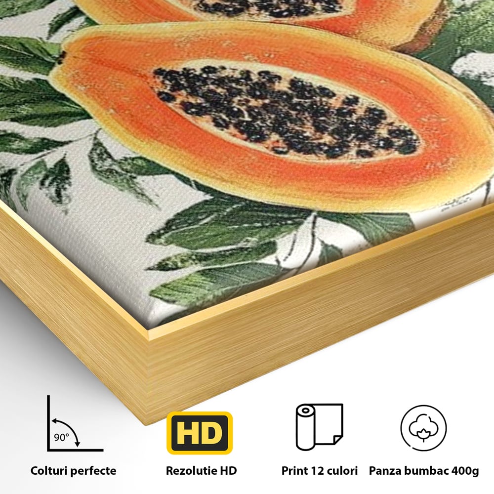 Tablou Canvas Premium, LuxCanva® N1115, Aroma de Papaya, Fruct, Frunze, Seminte, Proaspat, Tropical, Exotic, Natural, Organic, Deliciu, Pub, Lounge, Bar, Restaurant, Bucatarie