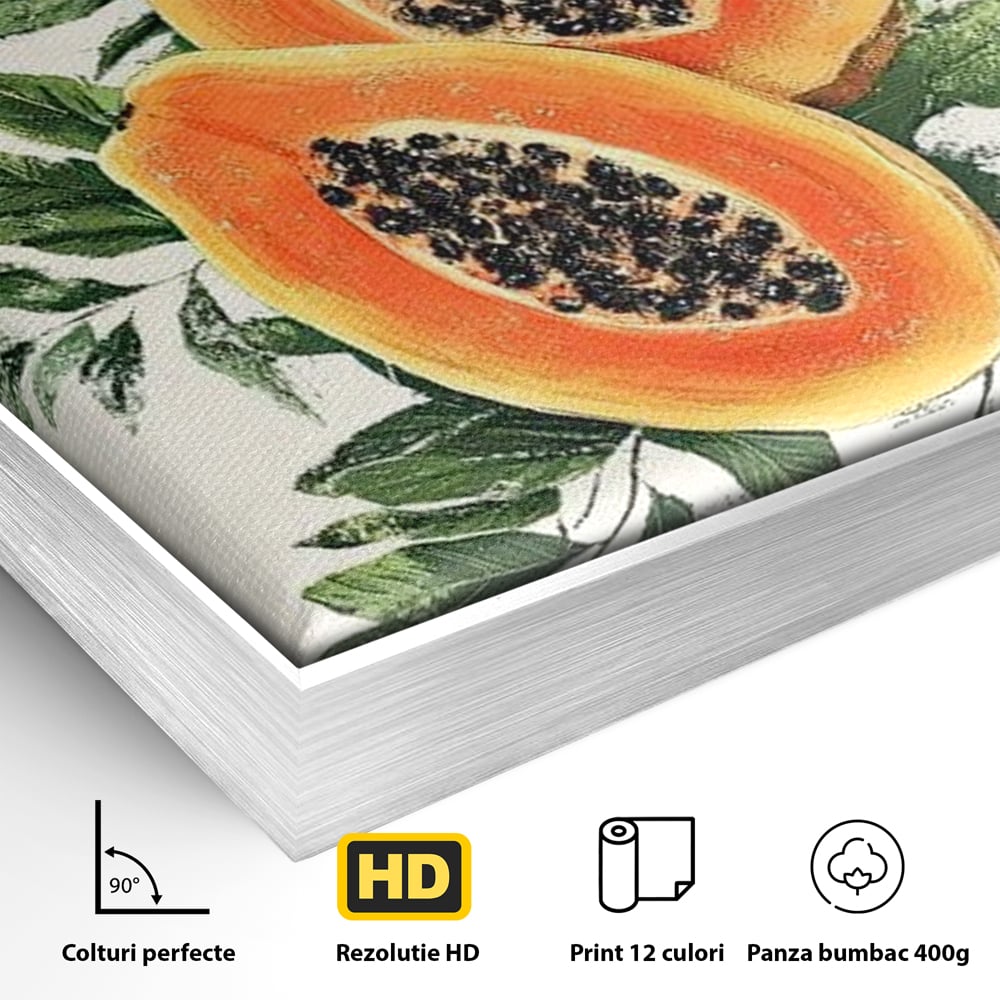 Tablou Canvas Premium, LuxCanva® N1115, Aroma de Papaya, Fruct, Frunze, Seminte, Proaspat, Tropical, Exotic, Natural, Organic, Deliciu, Pub, Lounge, Bar, Restaurant, Bucatarie