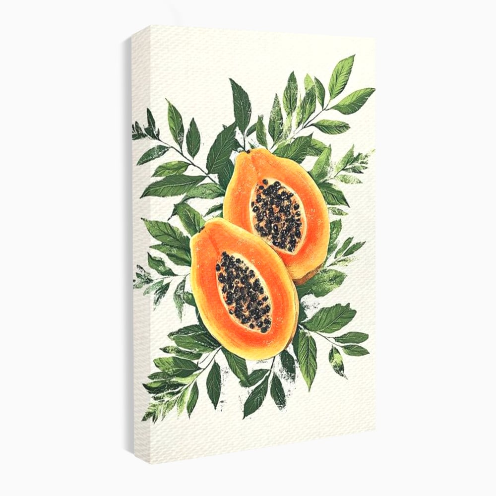 Tablou Canvas Premium, LuxCanva® N1115, Aroma de Papaya, Fruct, Frunze, Seminte, Proaspat, Tropical, Exotic, Natural, Organic, Deliciu, Pub, Lounge, Bar, Restaurant, Bucatarie