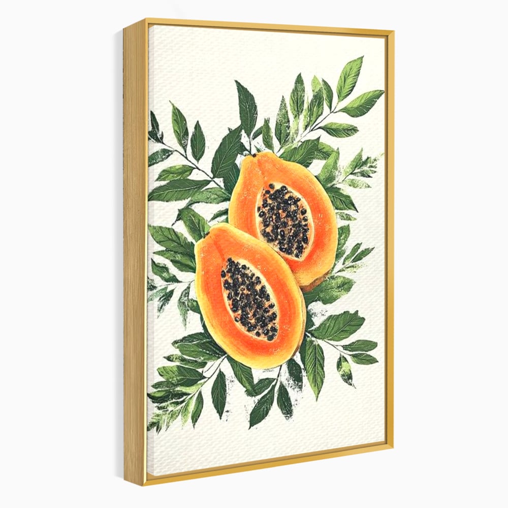 Tablou Canvas Premium, LuxCanva® N1115, Aroma de Papaya, Fruct, Frunze, Seminte, Proaspat, Tropical, Exotic, Natural, Organic, Deliciu, Pub, Lounge, Bar, Restaurant, Bucatarie