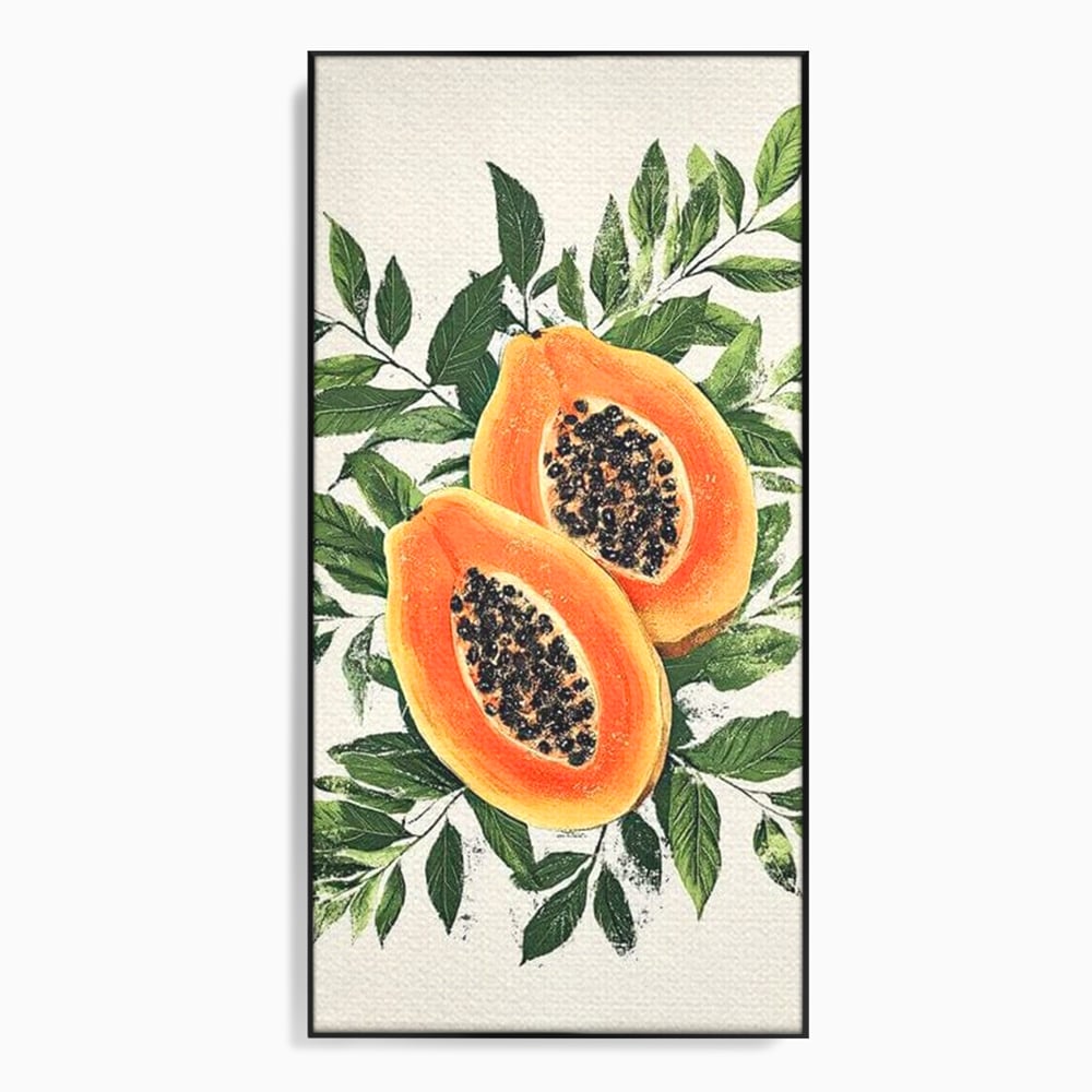 Tablou Canvas Premium, LuxCanva® N1115, Aroma de Papaya, Fruct, Frunze, Seminte, Proaspat, Tropical, Exotic, Natural, Organic, Deliciu, Pub, Lounge, Bar, Restaurant, Bucatarie