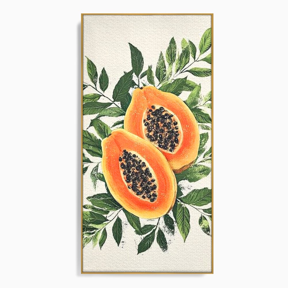 Tablou Canvas Premium, LuxCanva® N1115, Aroma de Papaya, Fruct, Frunze, Seminte, Proaspat, Tropical, Exotic, Natural, Organic, Deliciu, Pub, Lounge, Bar, Restaurant, Bucatarie