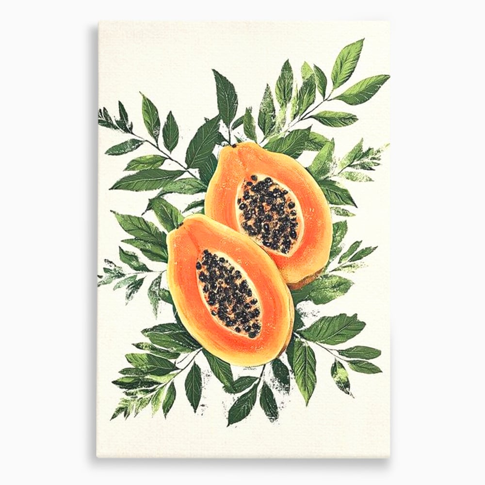 Tablou Canvas Premium, LuxCanva® N1115, Aroma de Papaya, Fruct, Frunze, Seminte, Proaspat, Tropical, Exotic, Natural, Organic, Deliciu, Pub, Lounge, Bar, Restaurant, Bucatarie