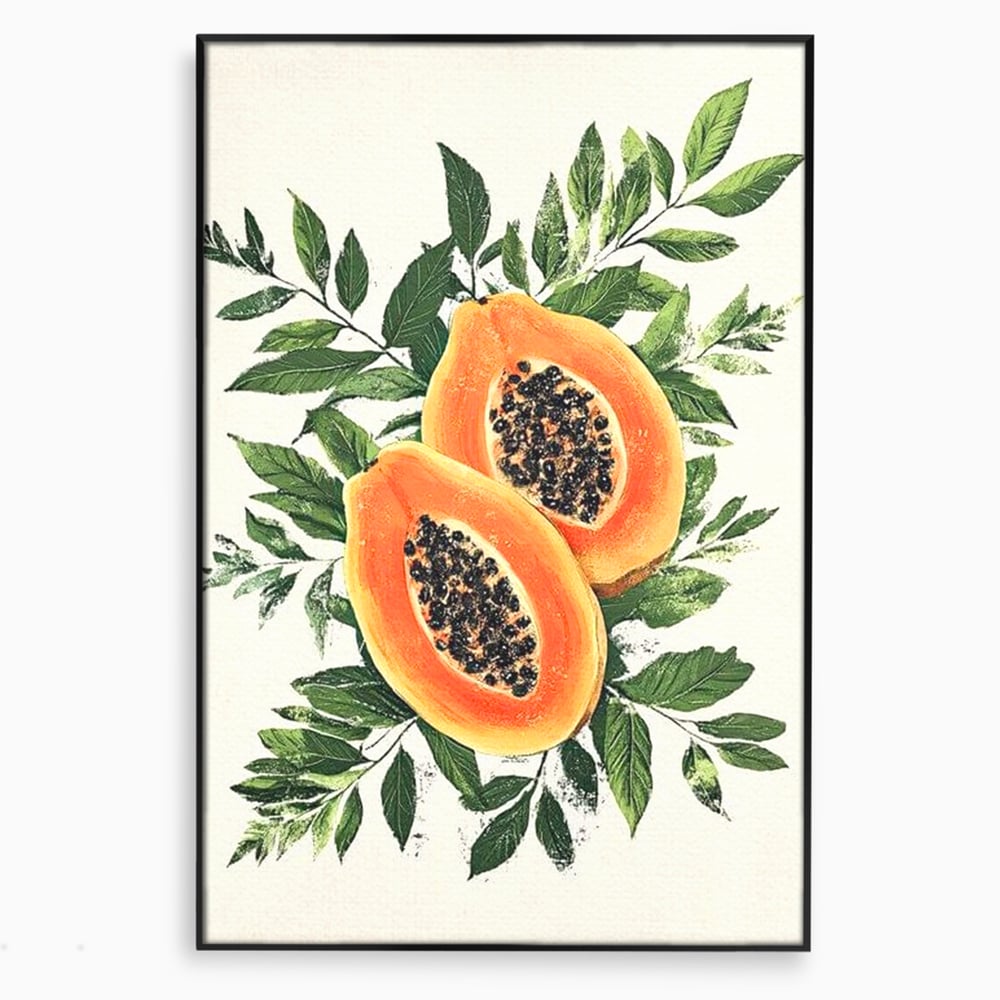 Tablou Canvas Premium, LuxCanva® N1115, Aroma de Papaya, Fruct, Frunze, Seminte, Proaspat, Tropical, Exotic, Natural, Organic, Deliciu, Pub, Lounge, Bar, Restaurant, Bucatarie