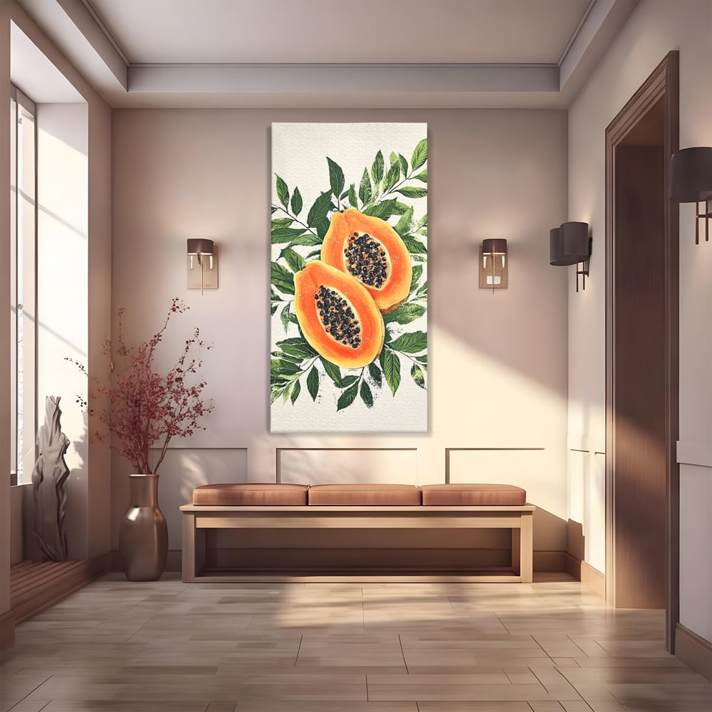 Tablou Canvas Premium, LuxCanva® N1115, Aroma de Papaya, Fruct, Frunze, Seminte, Proaspat, Tropical, Exotic, Natural, Organic, Deliciu, Pub, Lounge, Bar, Restaurant, Bucatarie