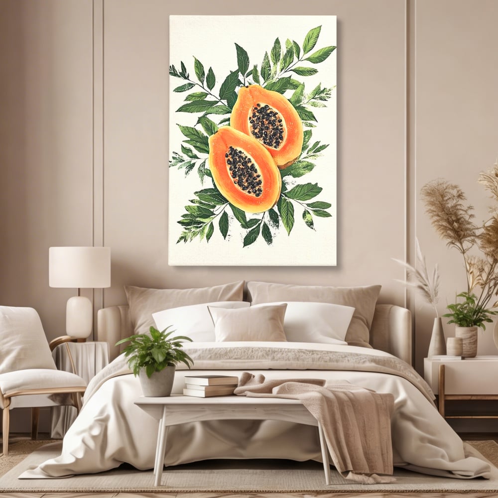 Tablou Canvas Premium, LuxCanva® N1115, Aroma de Papaya, Fruct, Frunze, Seminte, Proaspat, Tropical, Exotic, Natural, Organic, Deliciu, Pub, Lounge, Bar, Restaurant, Bucatarie