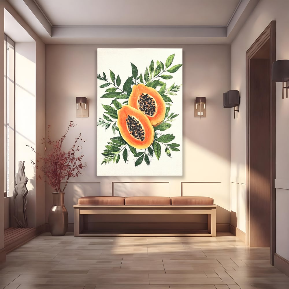 Tablou Canvas Premium, LuxCanva® N1115, Aroma de Papaya, Fruct, Frunze, Seminte, Proaspat, Tropical, Exotic, Natural, Organic, Deliciu, Pub, Lounge, Bar, Restaurant, Bucatarie