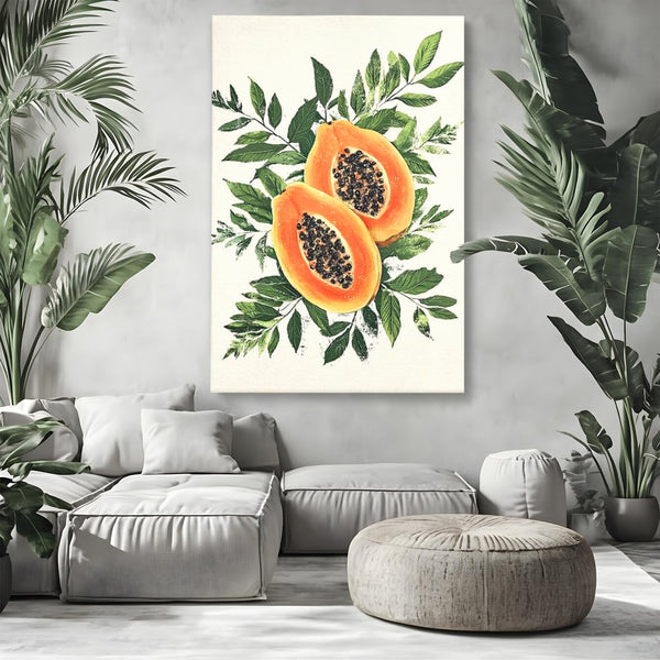 Tablou Canvas Premium, LuxCanva® N1115, Aroma de Papaya, Fruct, Frunze, Seminte, Proaspat, Tropical, Exotic, Natural, Organic, Deliciu, Pub, Lounge, Bar, Restaurant, Bucatarie