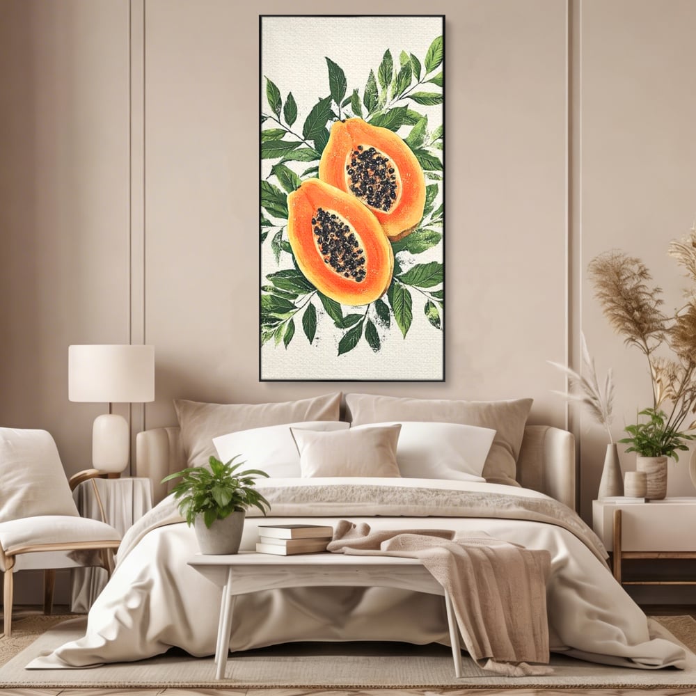Tablou Canvas Premium, LuxCanva® N1115, Aroma de Papaya, Fruct, Frunze, Seminte, Proaspat, Tropical, Exotic, Natural, Organic, Deliciu, Pub, Lounge, Bar, Restaurant, Bucatarie