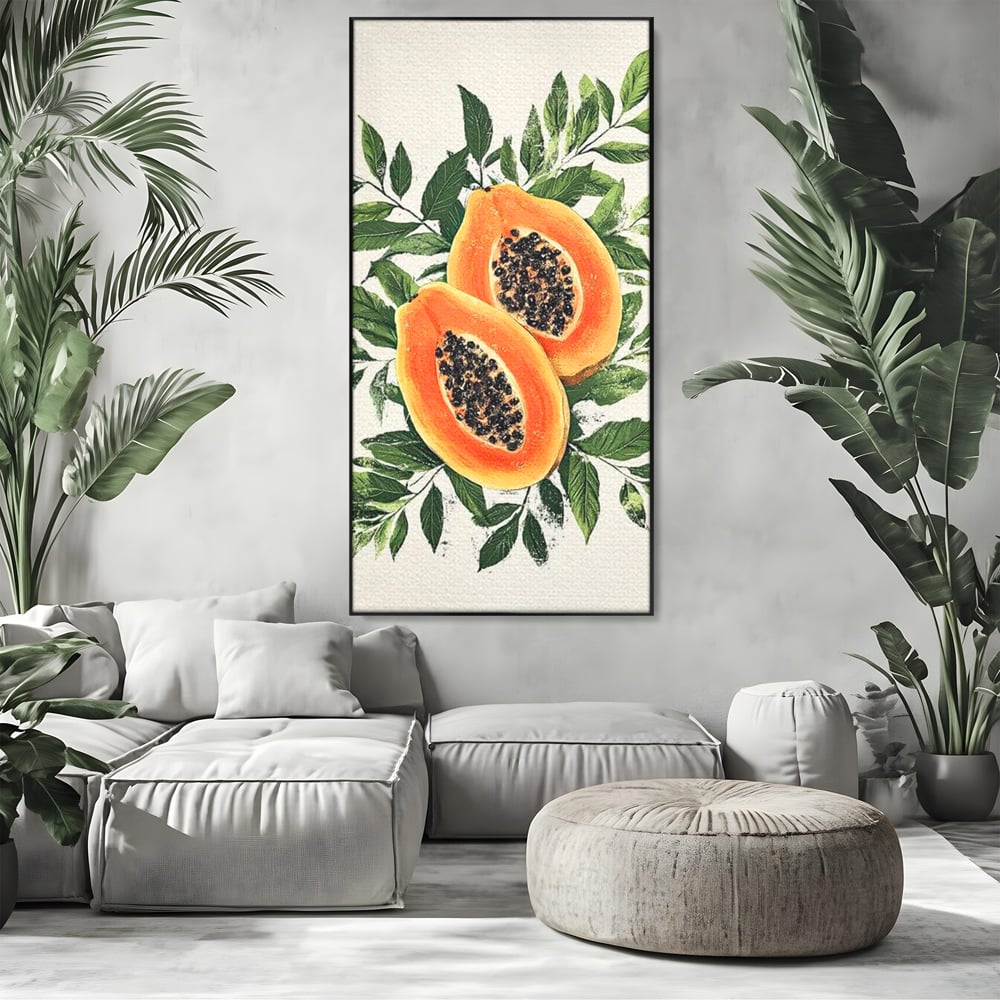 Tablou Canvas Premium, LuxCanva® N1115, Aroma de Papaya, Fruct, Frunze, Seminte, Proaspat, Tropical, Exotic, Natural, Organic, Deliciu, Pub, Lounge, Bar, Restaurant, Bucatarie