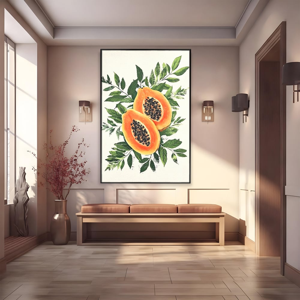 Tablou Canvas Premium, LuxCanva® N1115, Aroma de Papaya, Fruct, Frunze, Seminte, Proaspat, Tropical, Exotic, Natural, Organic, Deliciu, Pub, Lounge, Bar, Restaurant, Bucatarie