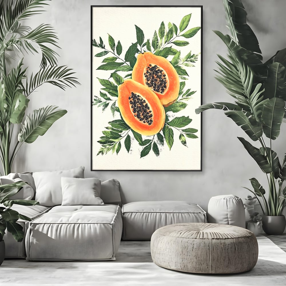 Tablou Canvas Premium, LuxCanva® N1115, Aroma de Papaya, Fruct, Frunze, Seminte, Proaspat, Tropical, Exotic, Natural, Organic, Deliciu, Pub, Lounge, Bar, Restaurant, Bucatarie