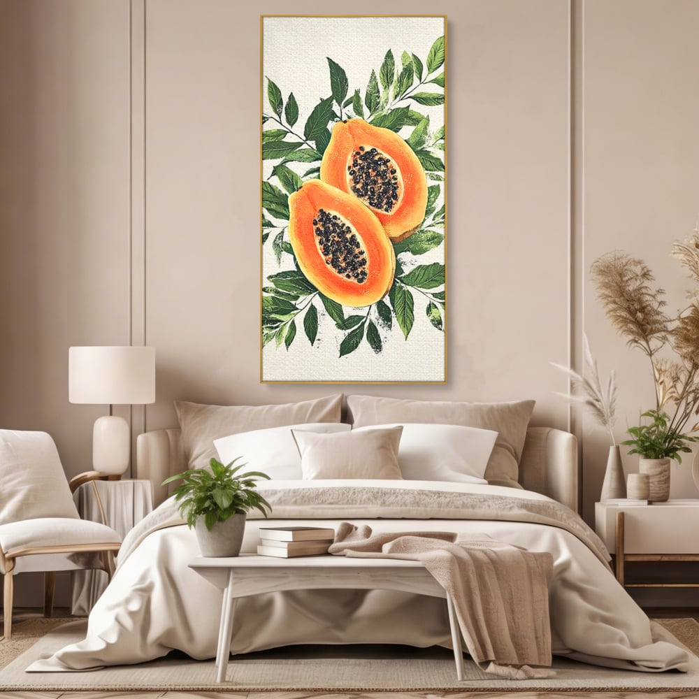 Tablou Canvas Premium, LuxCanva® N1115, Aroma de Papaya, Fruct, Frunze, Seminte, Proaspat, Tropical, Exotic, Natural, Organic, Deliciu, Pub, Lounge, Bar, Restaurant, Bucatarie