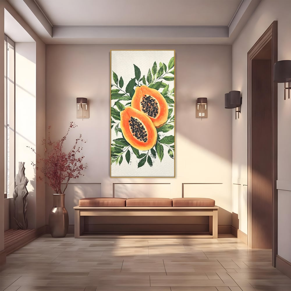 Tablou Canvas Premium, LuxCanva® N1115, Aroma de Papaya, Fruct, Frunze, Seminte, Proaspat, Tropical, Exotic, Natural, Organic, Deliciu, Pub, Lounge, Bar, Restaurant, Bucatarie