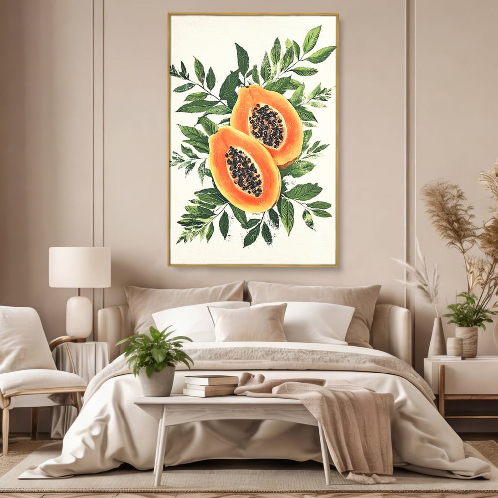 Tablou Canvas Premium, LuxCanva® N1115, Aroma de Papaya, Fruct, Frunze, Seminte, Proaspat, Tropical, Exotic, Natural, Organic, Deliciu, Pub, Lounge, Bar, Restaurant, Bucatarie