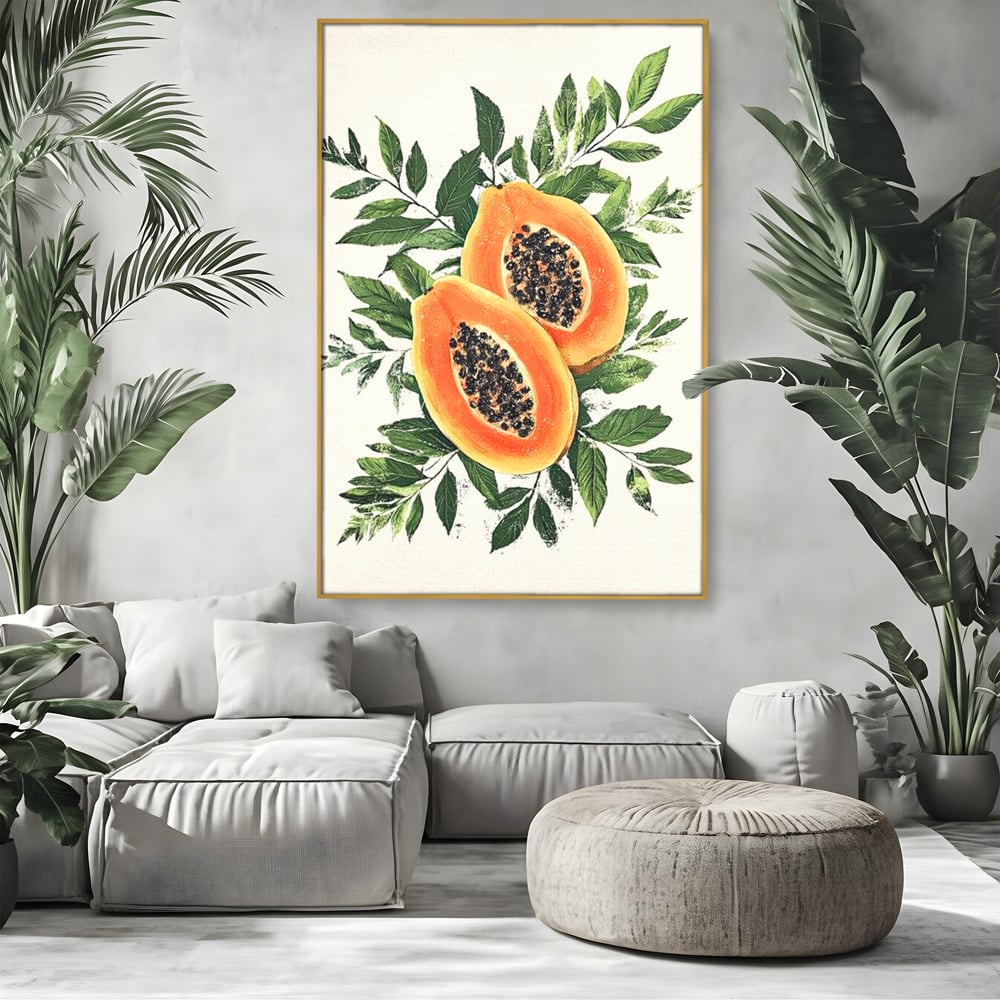 Tablou Canvas Premium, LuxCanva® N1115, Aroma de Papaya, Fruct, Frunze, Seminte, Proaspat, Tropical, Exotic, Natural, Organic, Deliciu, Pub, Lounge, Bar, Restaurant, Bucatarie