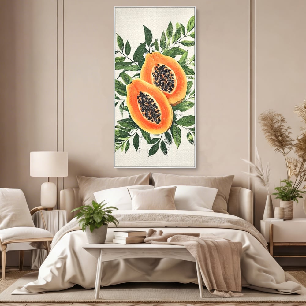 Tablou Canvas Premium, LuxCanva® N1115, Aroma de Papaya, Fruct, Frunze, Seminte, Proaspat, Tropical, Exotic, Natural, Organic, Deliciu, Pub, Lounge, Bar, Restaurant, Bucatarie
