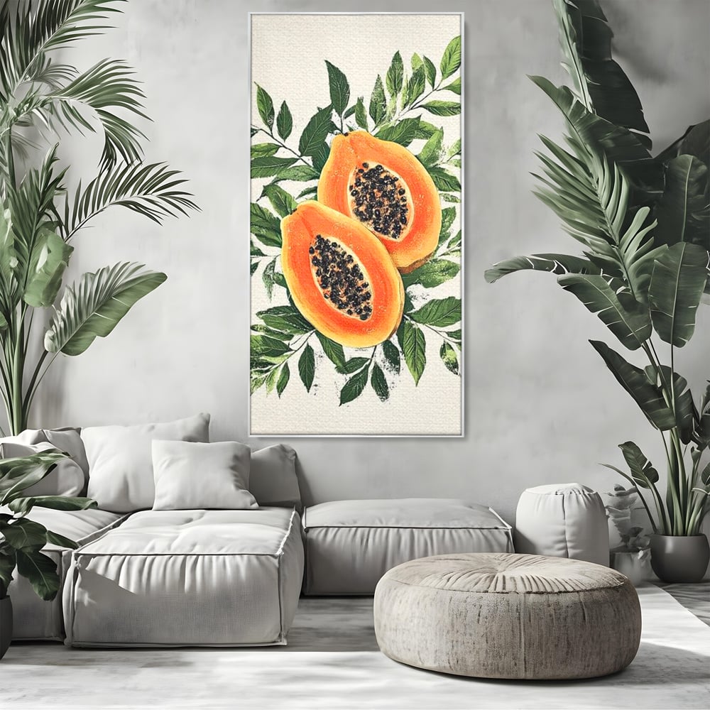 Tablou Canvas Premium, LuxCanva® N1115, Aroma de Papaya, Fruct, Frunze, Seminte, Proaspat, Tropical, Exotic, Natural, Organic, Deliciu, Pub, Lounge, Bar, Restaurant, Bucatarie