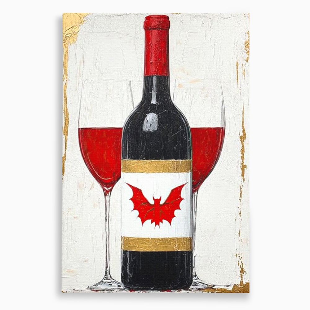 Leinwand Premium Canvas Wandkunst, LuxCanva® N1116, Ewige Nacht Wein, Rotwein, Getränk, Glas, Glas, lila, Gläser, golden, vampirisch, gotisch, Pub, Lounge, Bar, Restaurant, Küche