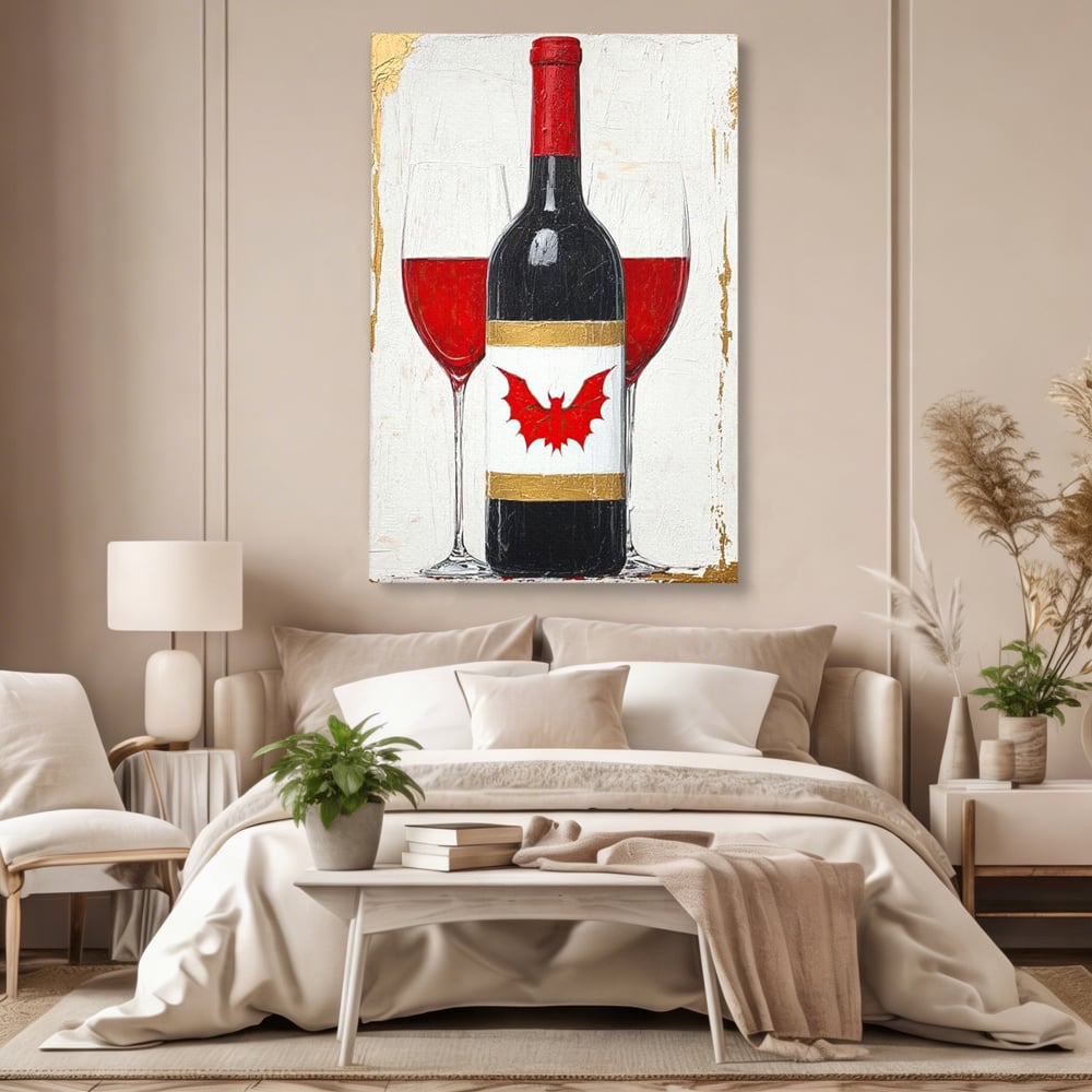 Leinwand Premium Canvas Wandkunst, LuxCanva® N1116, Ewige Nacht Wein, Rotwein, Getränk, Glas, Glas, lila, Gläser, golden, vampirisch, gotisch, Pub, Lounge, Bar, Restaurant, Küche