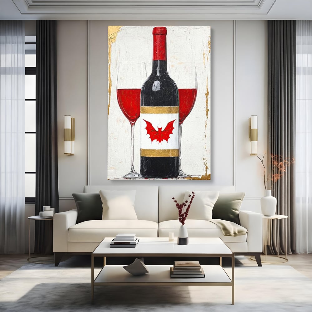 Leinwand Premium Canvas Wandkunst, LuxCanva® N1116, Ewige Nacht Wein, Rotwein, Getränk, Glas, Glas, lila, Gläser, golden, vampirisch, gotisch, Pub, Lounge, Bar, Restaurant, Küche