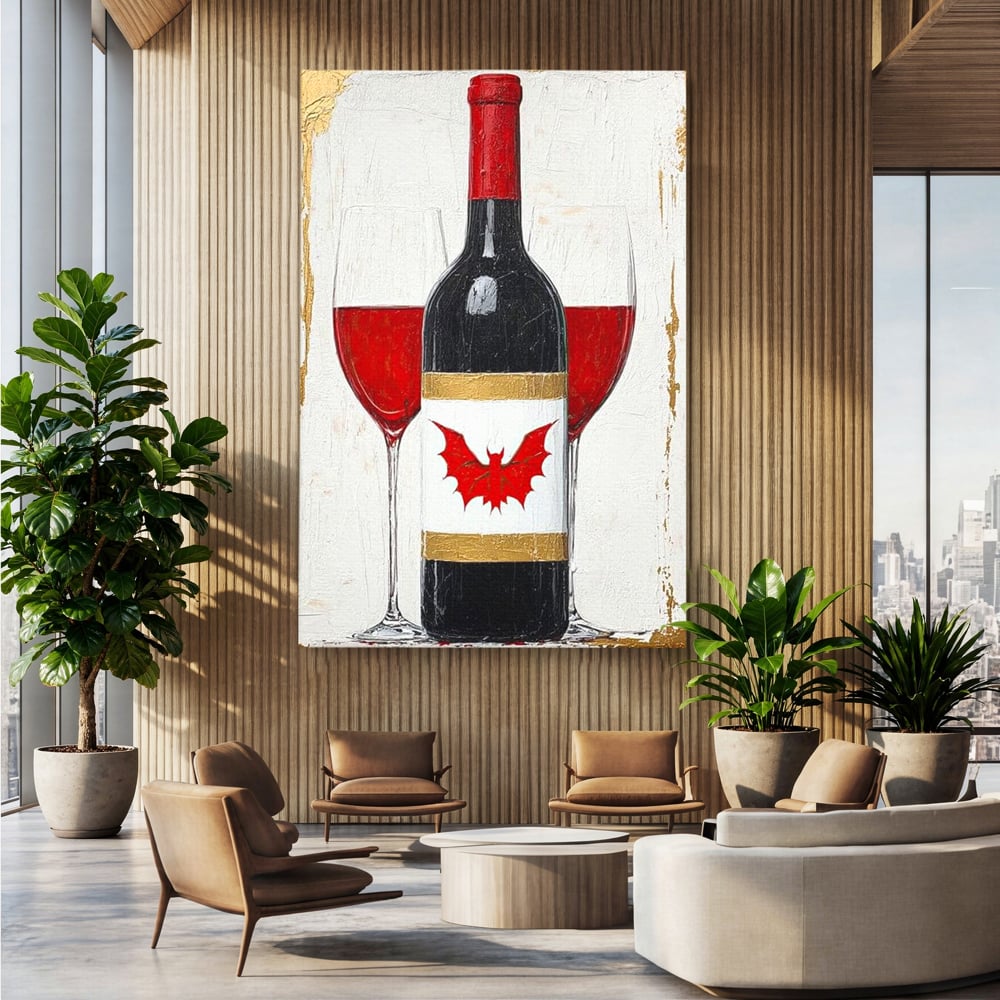 Leinwand Premium Canvas Wandkunst, LuxCanva® N1116, Ewige Nacht Wein, Rotwein, Getränk, Glas, Glas, lila, Gläser, golden, vampirisch, gotisch, Pub, Lounge, Bar, Restaurant, Küche