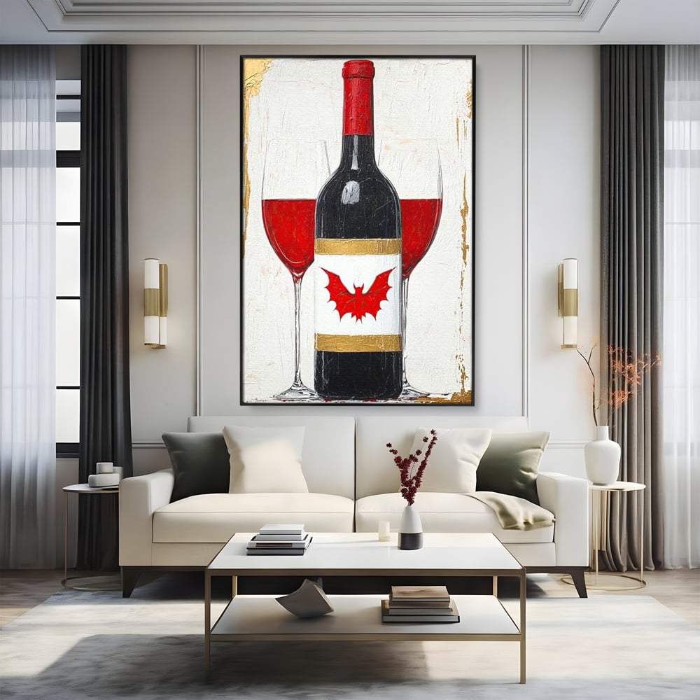 Leinwand Premium Canvas Wandkunst, LuxCanva® N1116, Ewige Nacht Wein, Rotwein, Getränk, Glas, Glas, lila, Gläser, golden, vampirisch, gotisch, Pub, Lounge, Bar, Restaurant, Küche