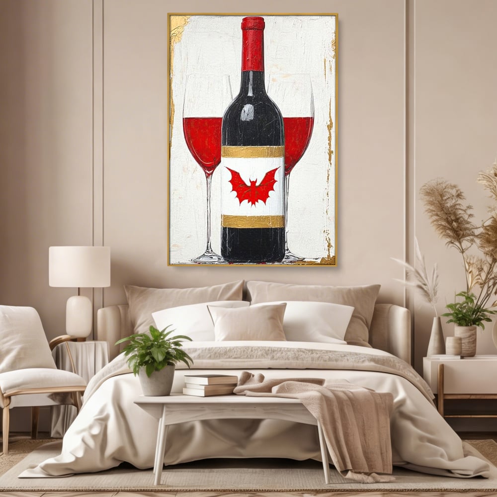 Leinwand Premium Canvas Wandkunst, LuxCanva® N1116, Ewige Nacht Wein, Rotwein, Getränk, Glas, Glas, lila, Gläser, golden, vampirisch, gotisch, Pub, Lounge, Bar, Restaurant, Küche