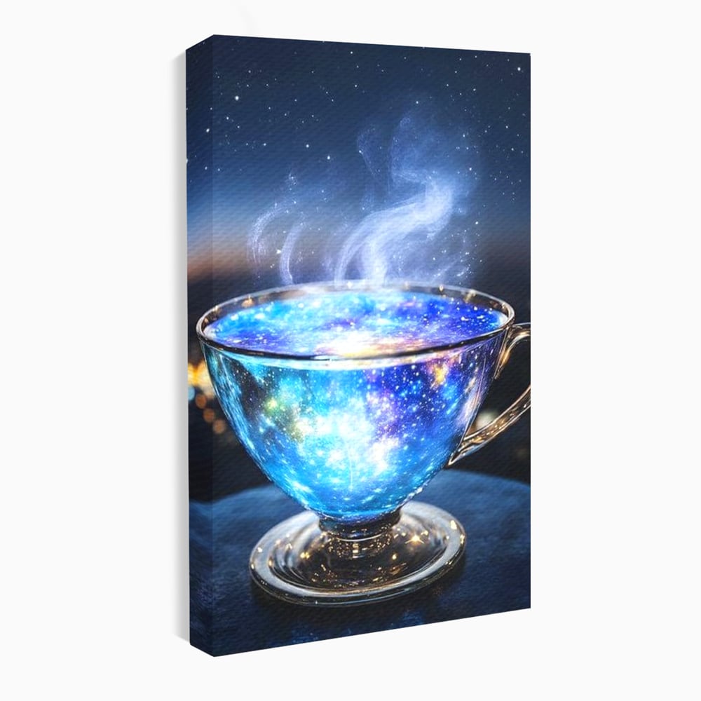 Leinwand Premium Canvas Wall Art, LuxCanva® N1118, Cosmic Infusion, Tee, Tasse, Universum, Galaxie, Sterne, Geheimnis, Sterne, Dampf, Nacht, Nacht, Entspannung, Café, Kneipe, Lounge, Bar, Restaurant, Restaurant, Küche